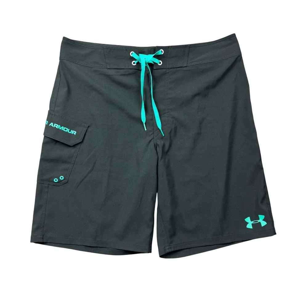 Under Armour HeatGear Mens 36 Board Shorts Black Cargo Swim Trunks